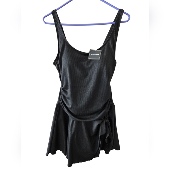 Aidonger Other - AIDONGER Chic Black Ribbed One Piece Tankini Swimsuit - Size Large - NEW w/Tags!